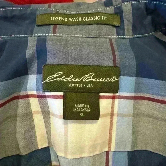 Men’s Plaid Eddie Bauer Button Up - Picture 3 of 6